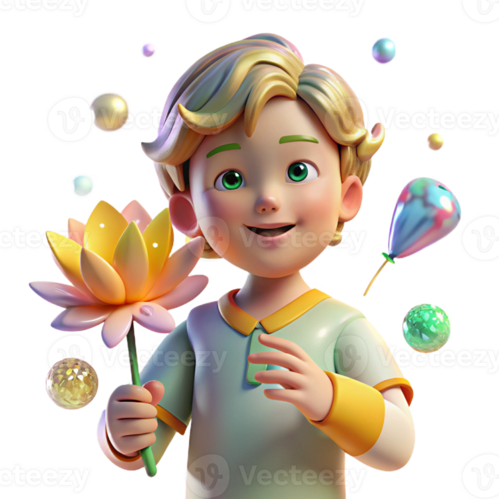 beautiful contemporary Child Holding Flower Bright Sunlight Transparent Background detailed png