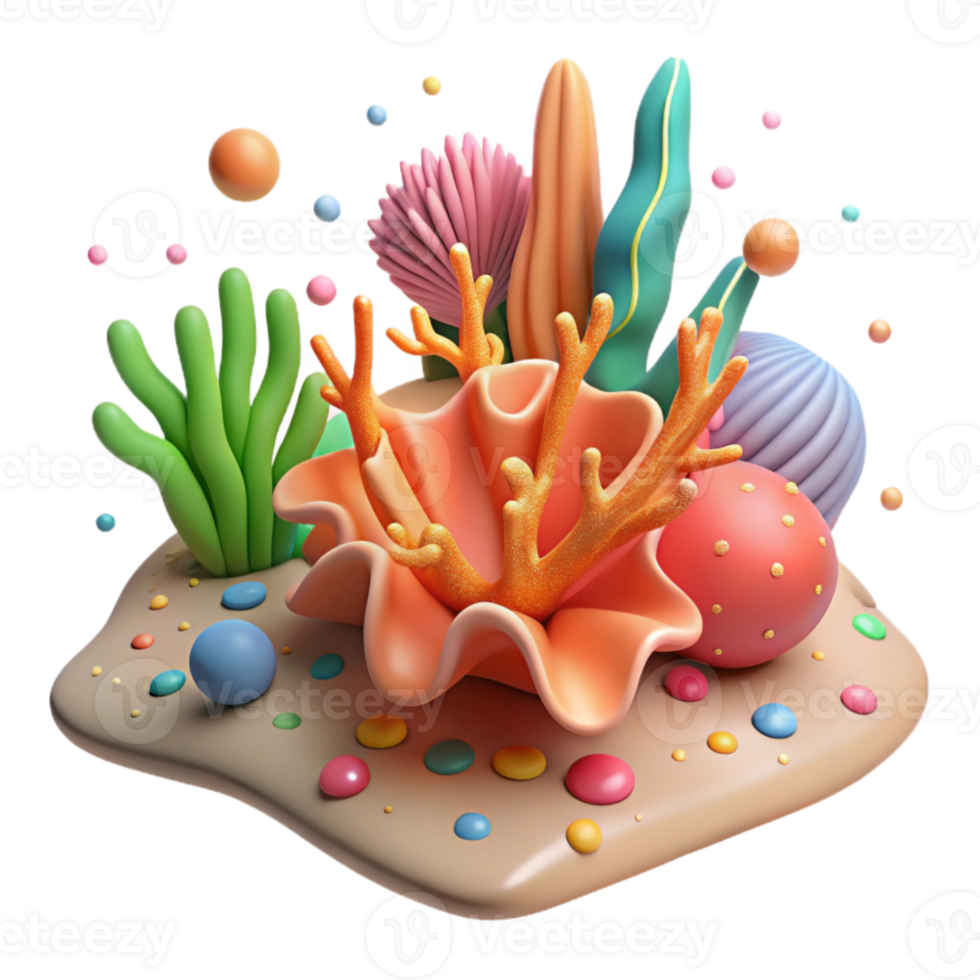vibrant traditional Coral Reef and Colorful Sponge Cutout Isolated authentic png