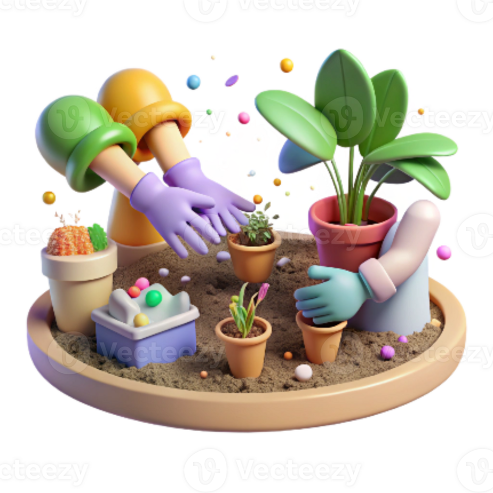 vibrant classic Community Garden Hands Planting Seedlings Isolated authentic png