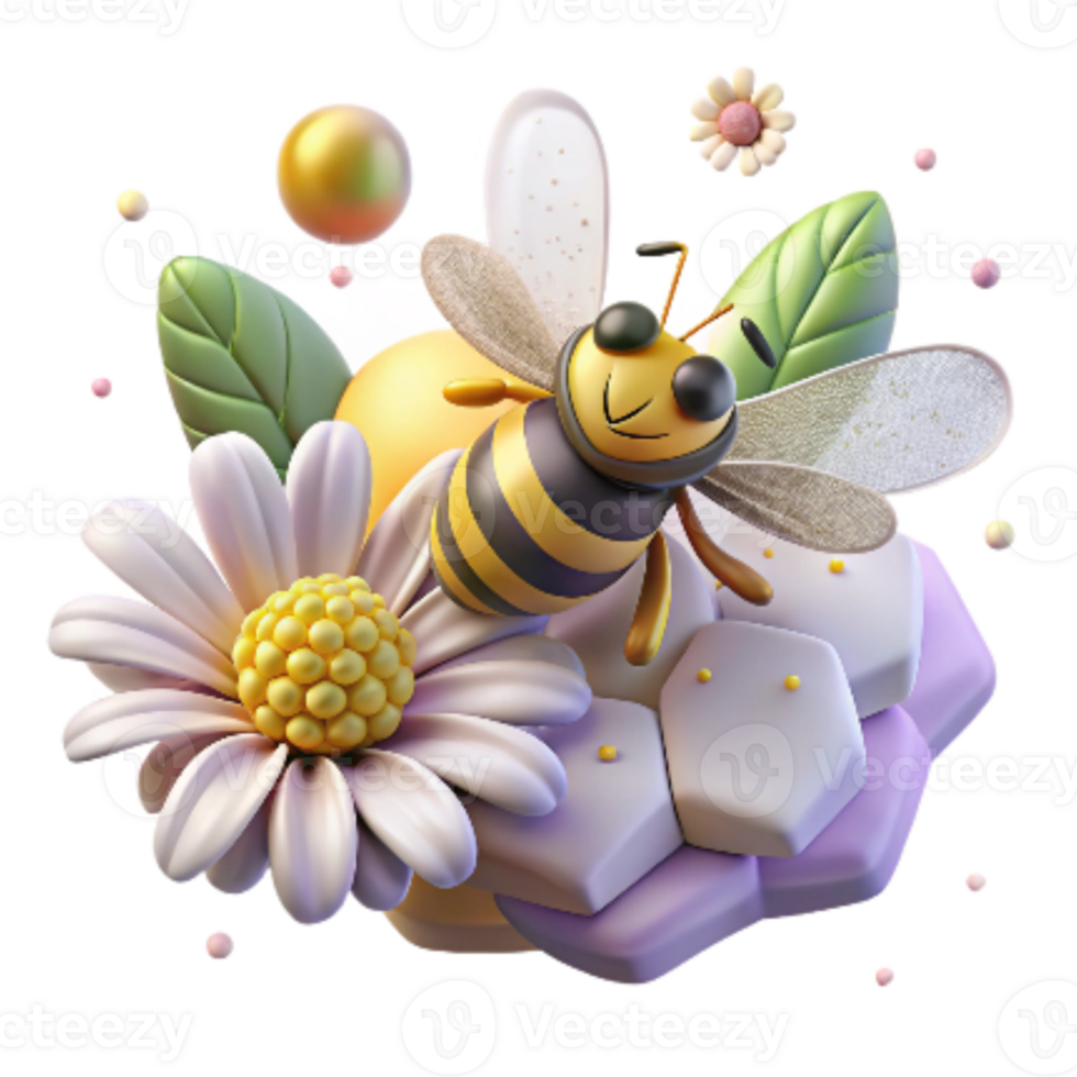 extraordinary contemporary Bee Collecting Pollen From Daisy Isolated detailed png