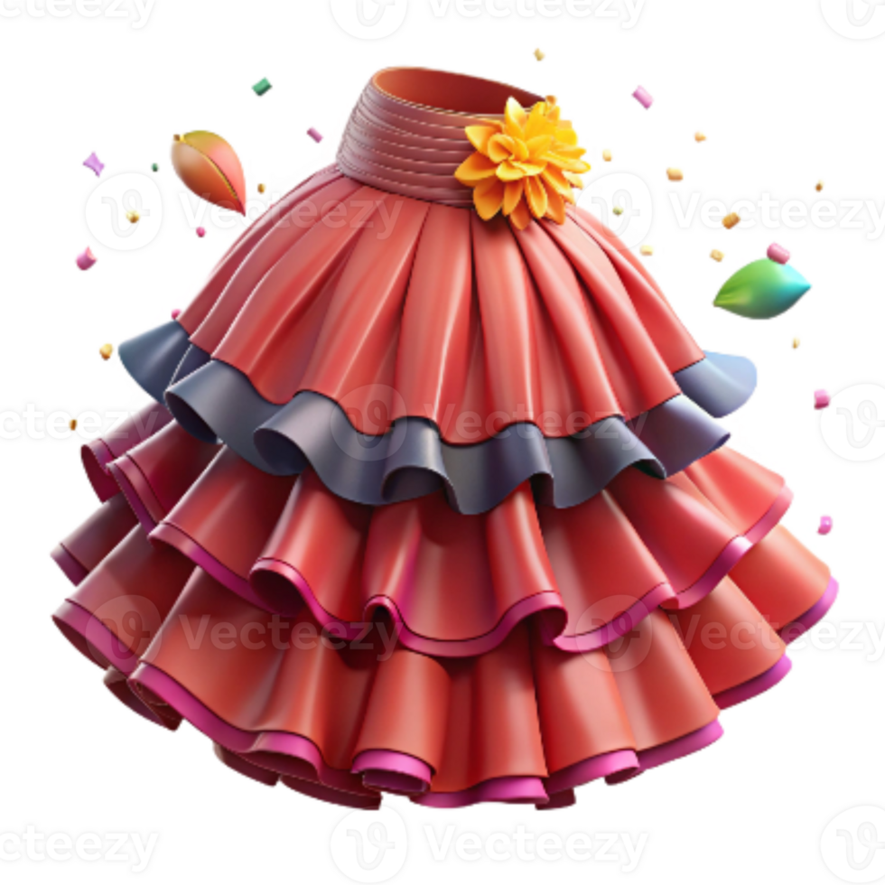 wonderful minimalist Flamenco Skirt with Flounces Isolated on White professional png
