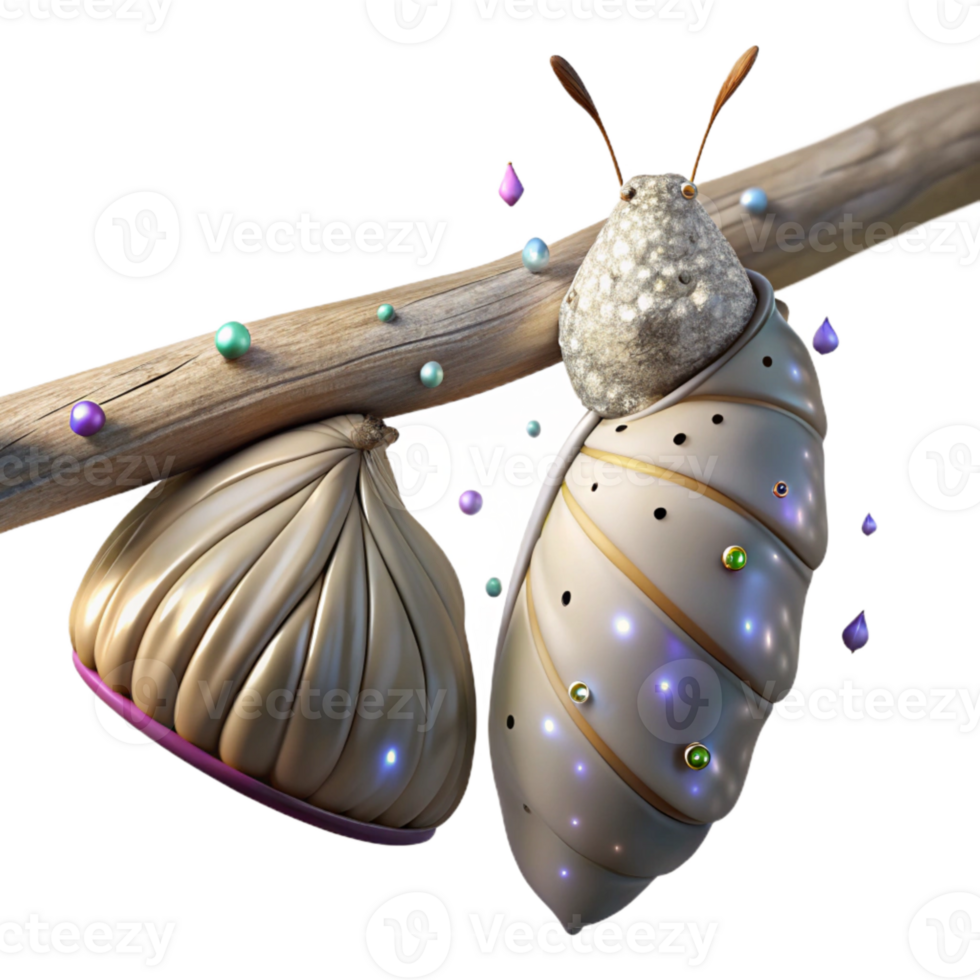 impressive creative Butterfly Cocoon on Branch Side View Transparent Background authentic png