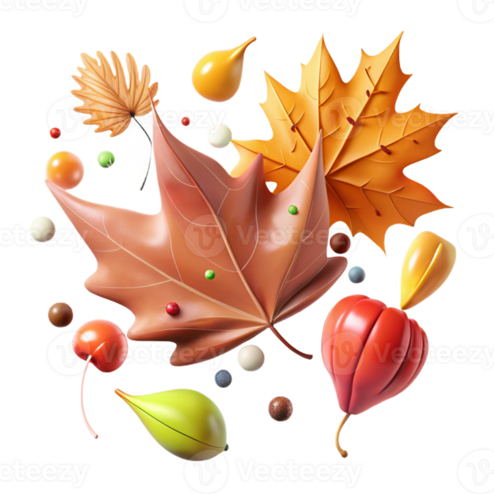 dramatic abstract Colorful Autumn Leaves Falling Transparent Cutout genuine png