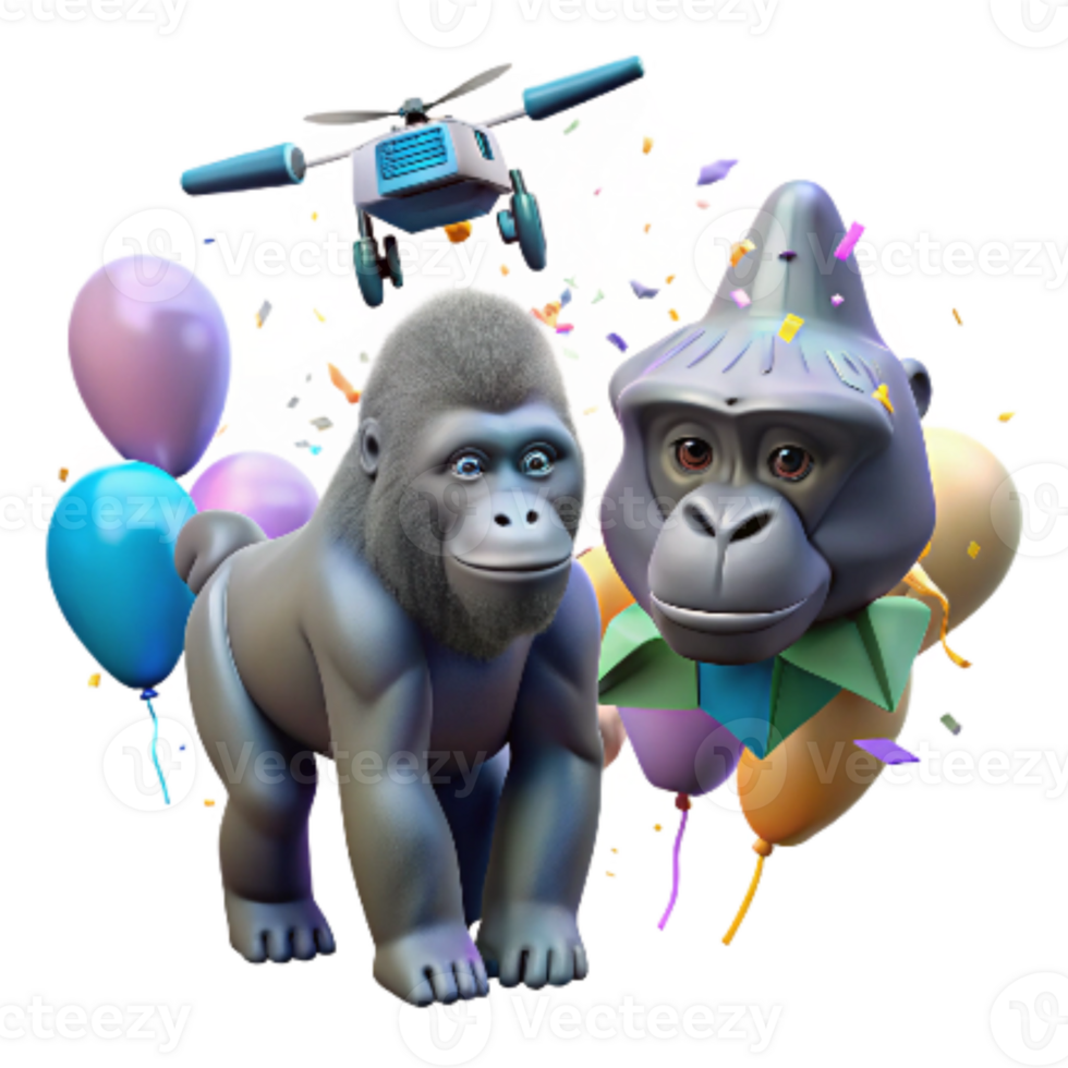 serene rustic Drone Observing Mountain Gorilla Infant Transparent Background authentic png