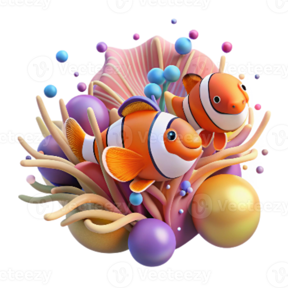 magnificent creative Anemone and Clownfish Cutout Colorful Symbiosis Isolated premium png