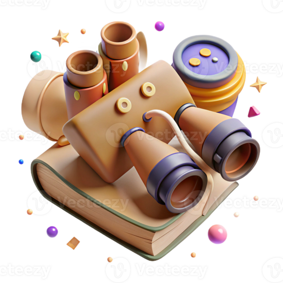 extraordinary rustic Binoculars and Field Guide Transparent Background original png