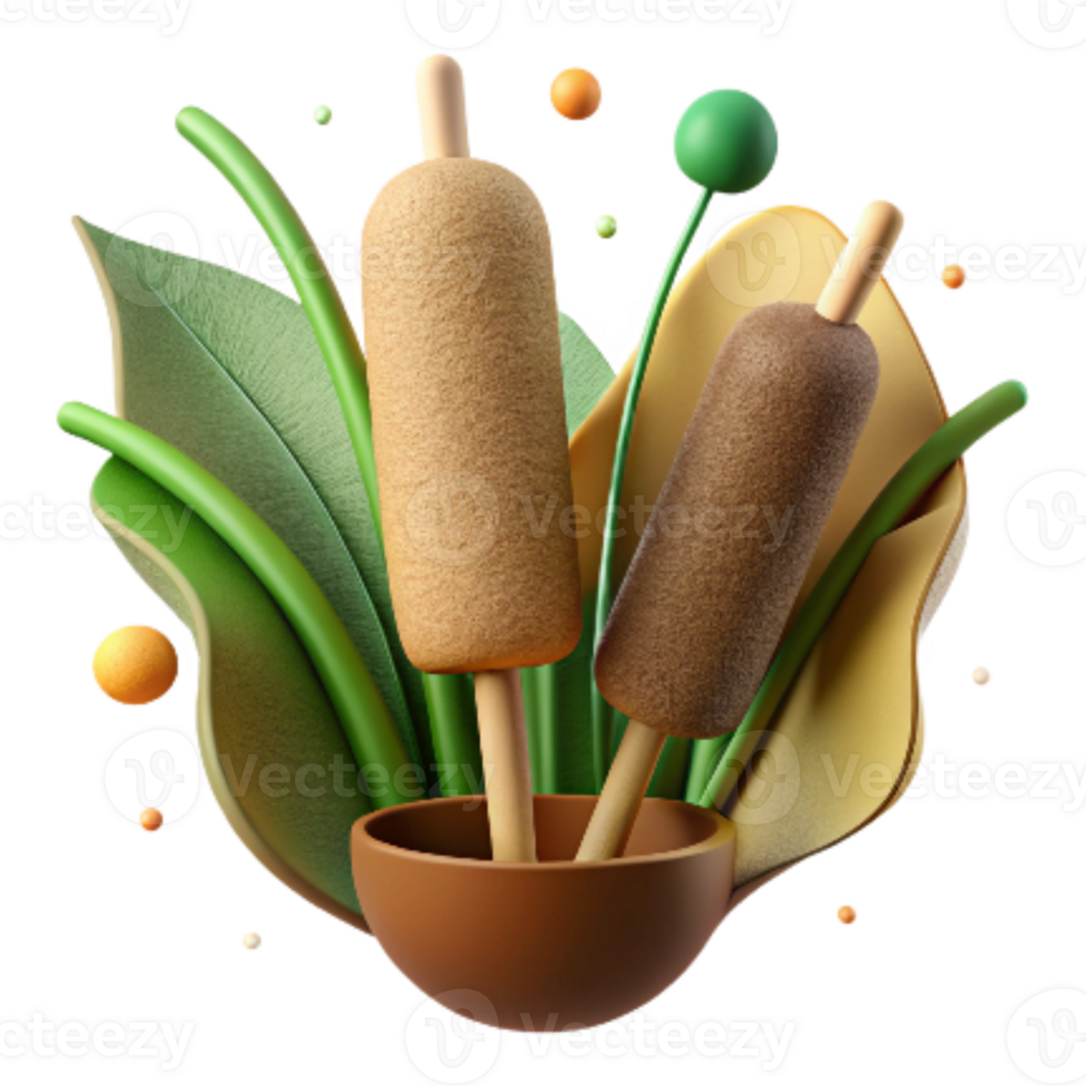 serene rustic Cattail Plant Cutout Isolated on Transparent Background high resolution png