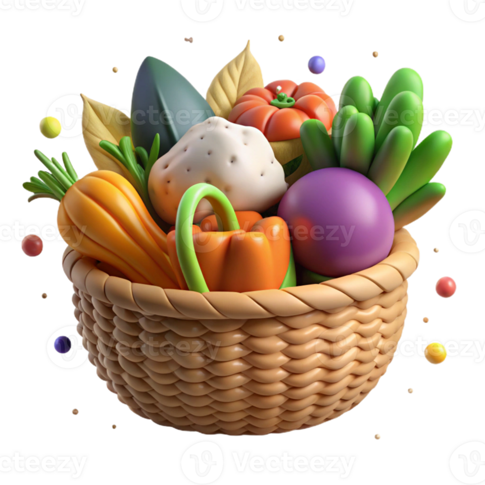 wonderful abstract Basket of Fresh Vegetables Isolated on Transparent Background original png