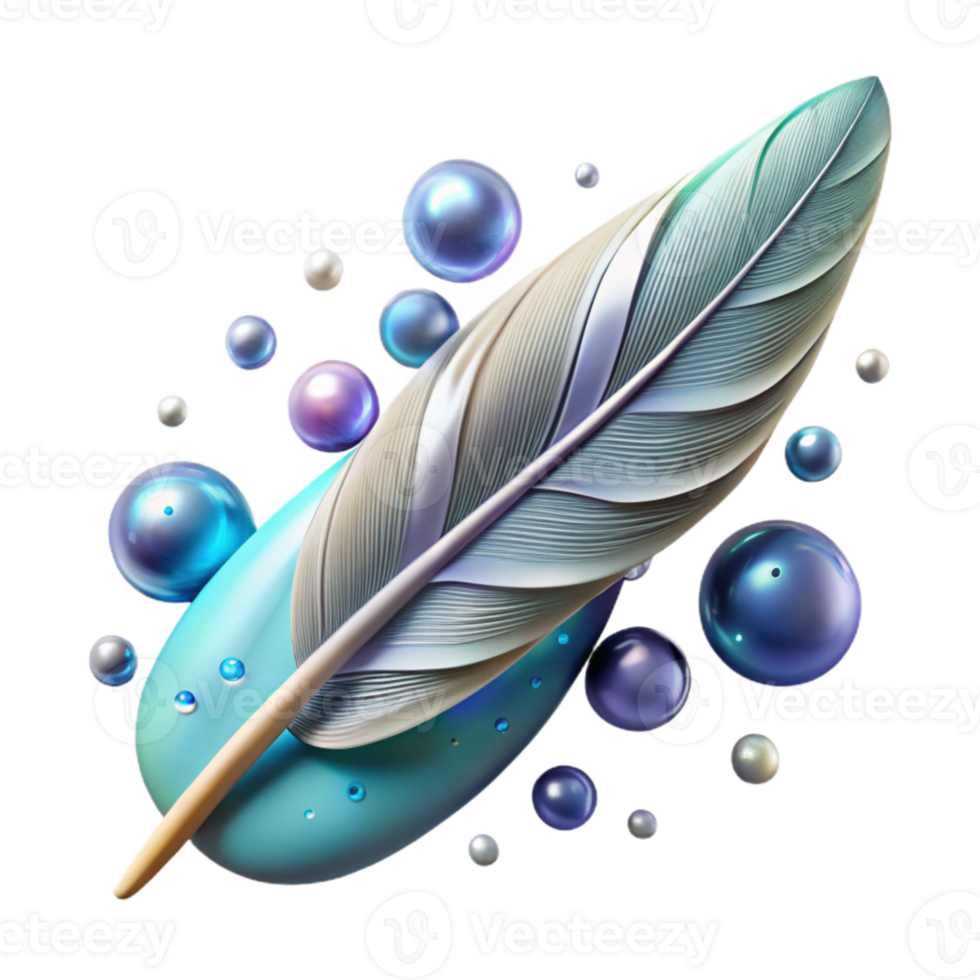 magnificent classic Bird Feather with Dew Drops Isolated Element detailed png