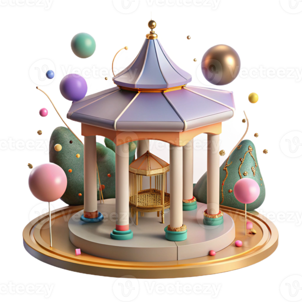 elegant traditional City Park with Gazebo Isolated high resolution png