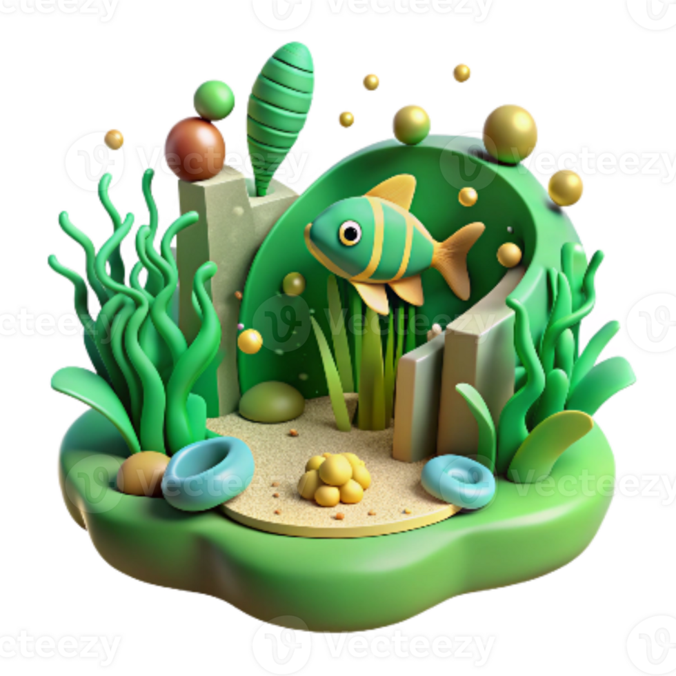 beautiful artistic Fish Habitat Illustration Green Isolated Element high resolution png