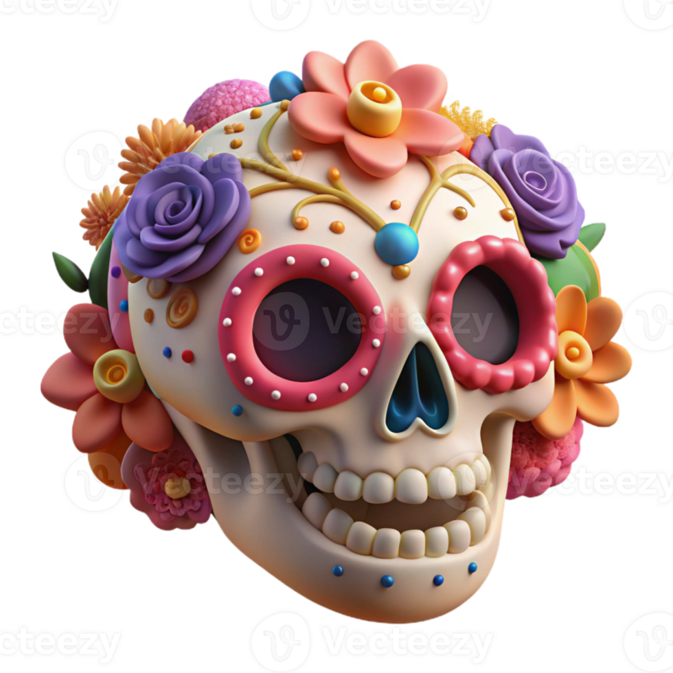wonderful classic Dia De Los Muertos Sugar Skull Colorful Cutout professional png