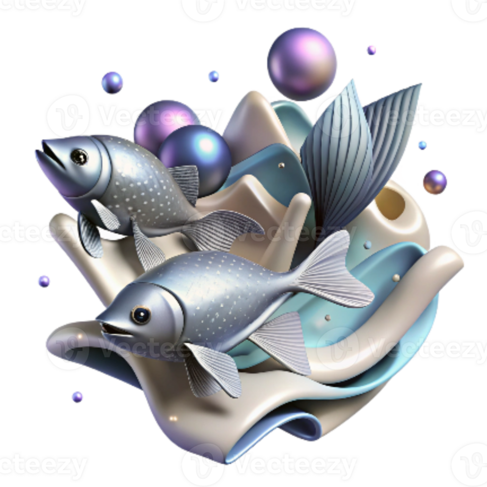 elegant modern Fish Migration Illustration Silver Isolated Element detailed png