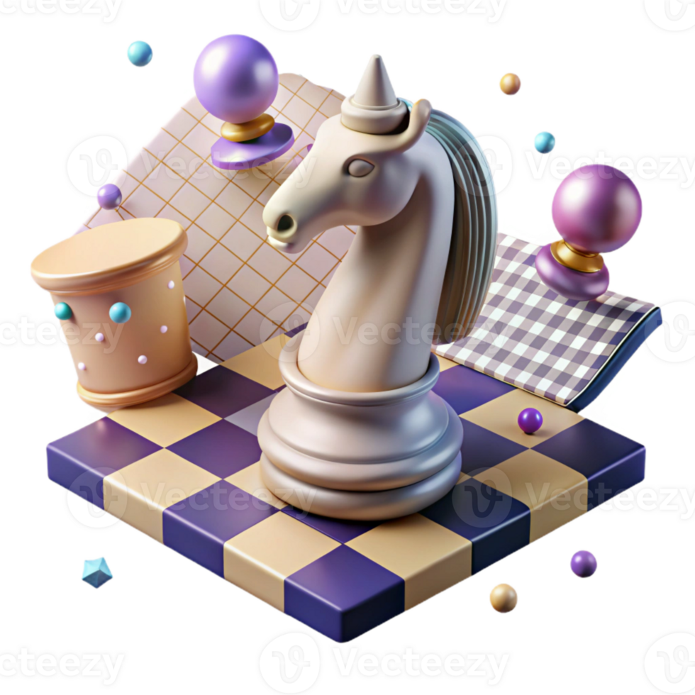 extraordinary modern Chess Piece Knight on Checkered Board with Transparent Background genuine png