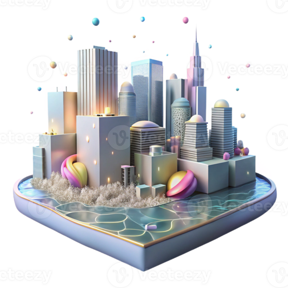extraordinary modern Flooded Cityscape Side View Isolated exclusive png