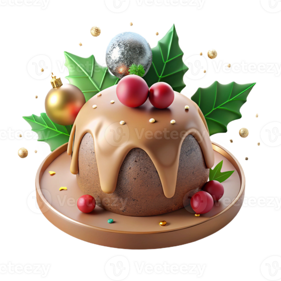 wonderful traditional Christmas Pudding Cutout with Holly premium png