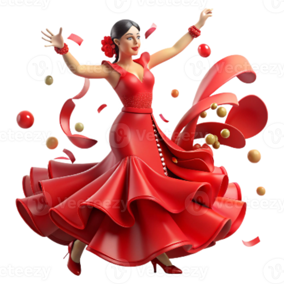 magnificent abstract Flamenco Dancer with Red Dress Cutout Transparent Background genuine png