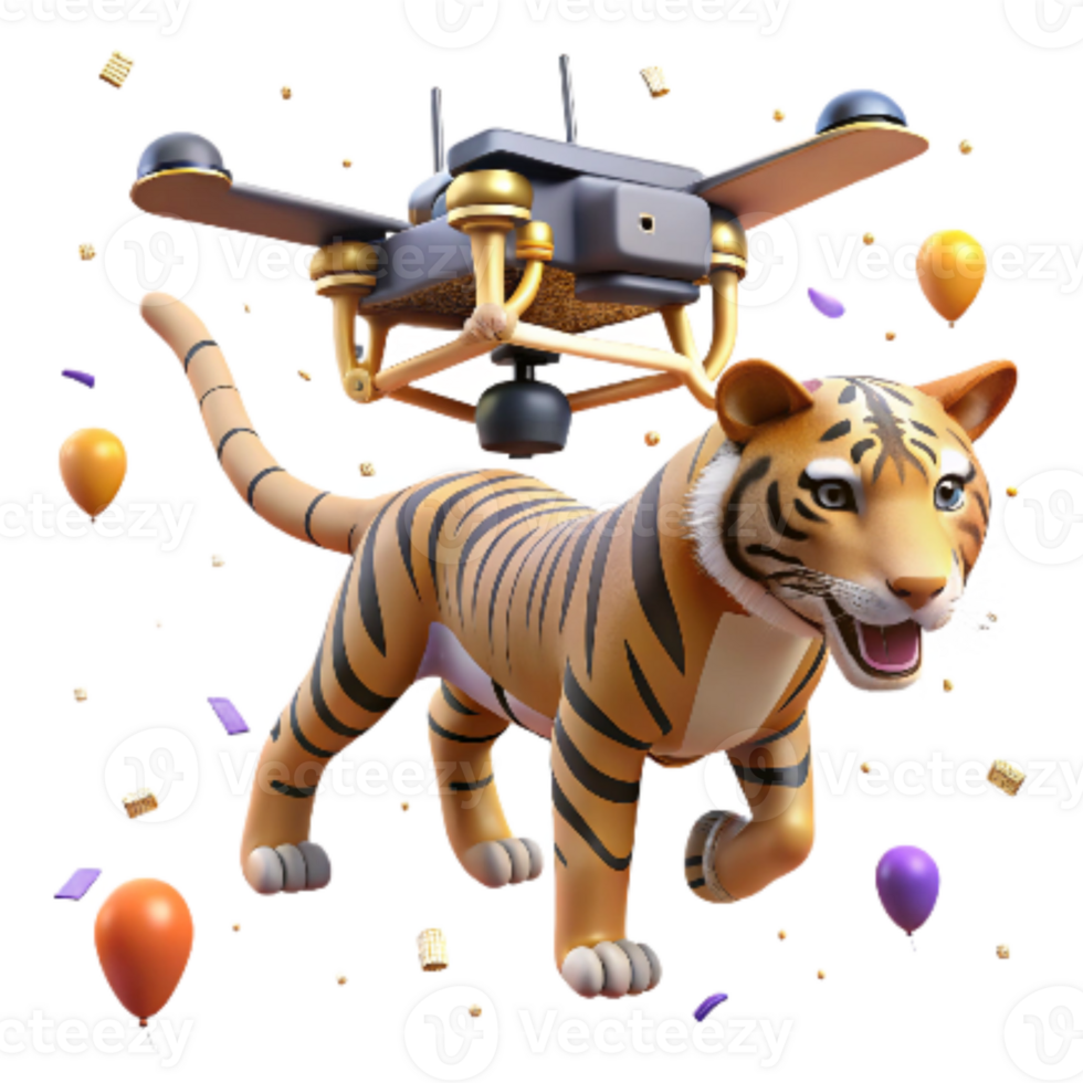 beautiful vintage Drone Photographing Sumatran Tiger Isolated exclusive png