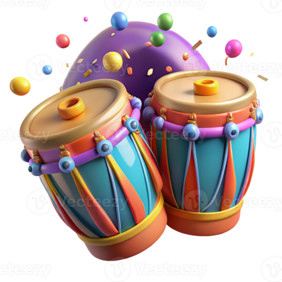 dramatic contemporary Brazilian Samba Drums Colorful Detail Transparent Background png