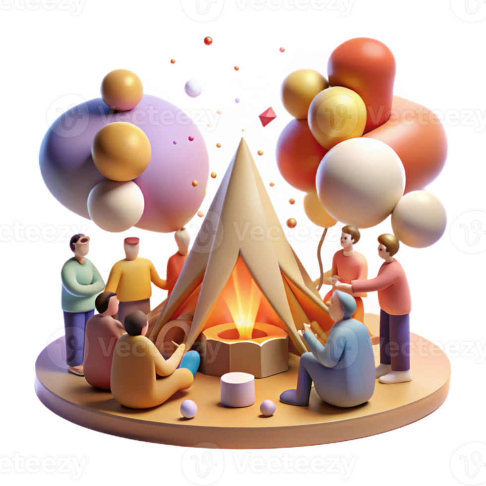 wonderful modern Community Gathering Around Bonfire Warm Light Isolated authentic png