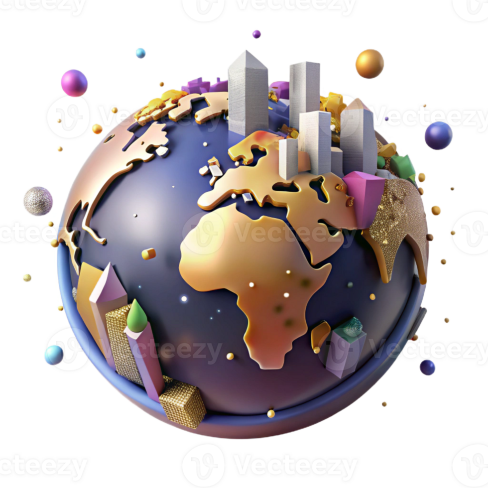 serene abstract Earth Globe with City Skyline Silhouette Transparent Background detailed png