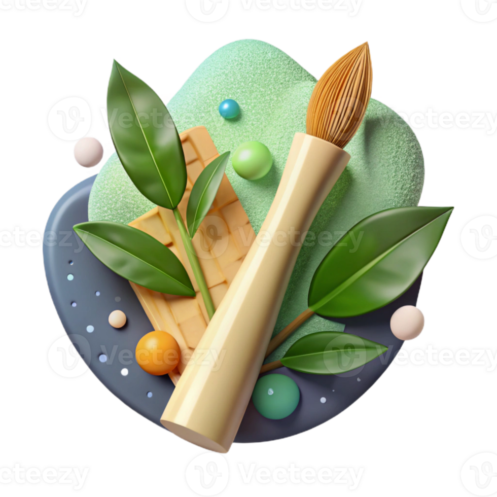 vibrant vintage Bamboo Toothbrush with Green Leaves Cutout Element exclusive png