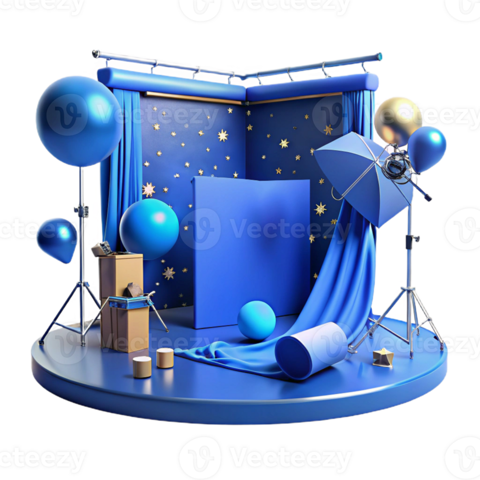 dramatic minimalist Blue Screen Studio with Lighting Isolated Element authentic png