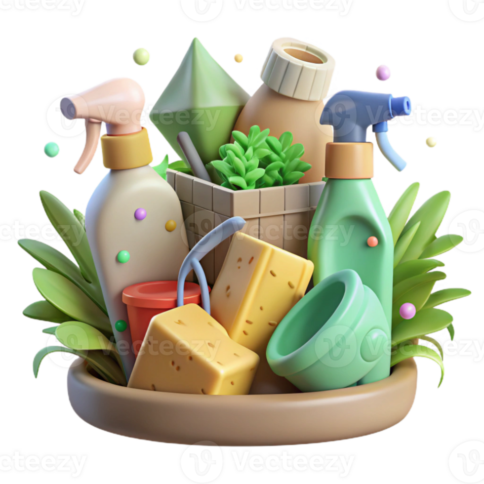 wonderful modern Eco Friendly Cleaning Supplies Flat Lay Transparent Background high quality png