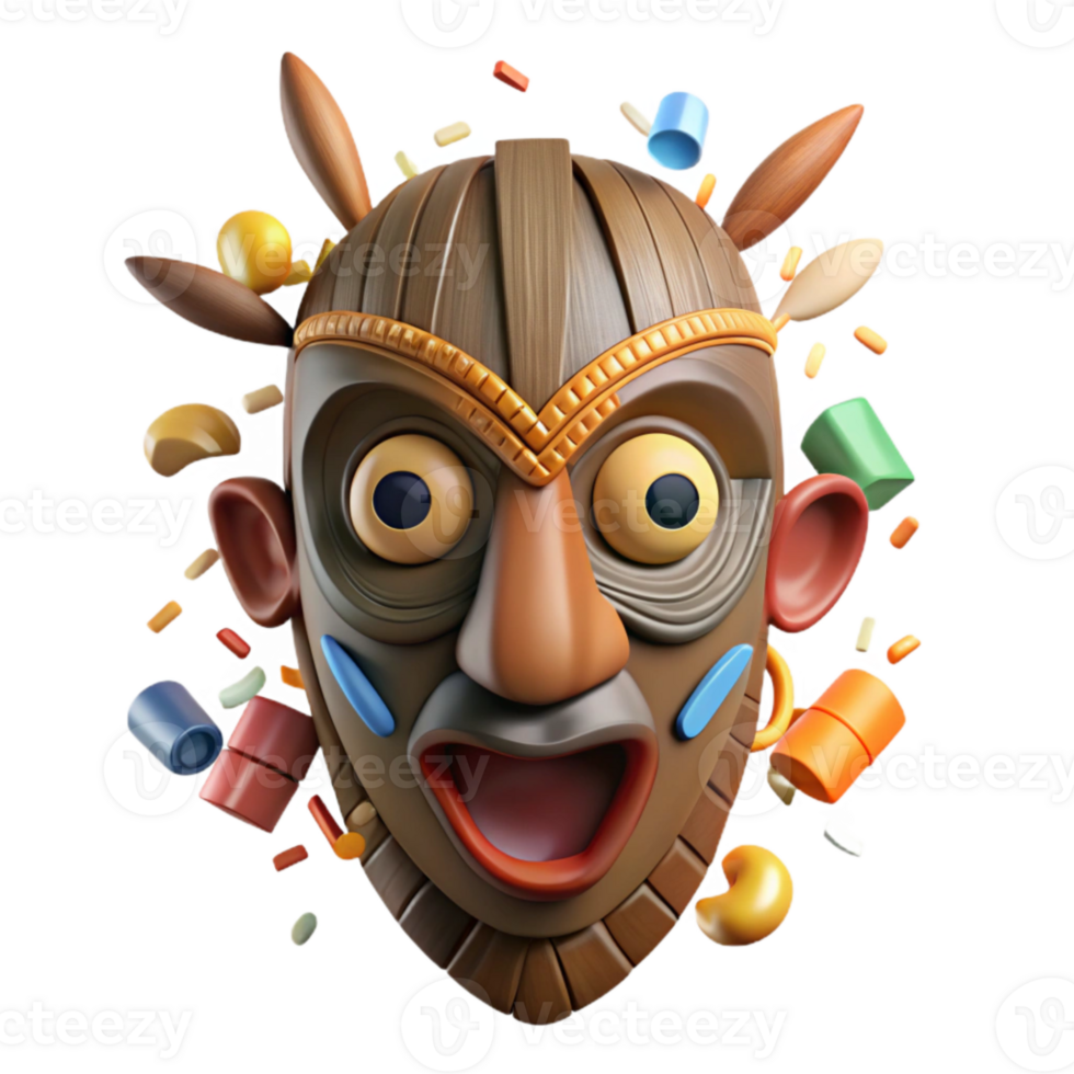 stunning creative African Tribal Mask Carved Wood Detail Isolated Cutout authentic png