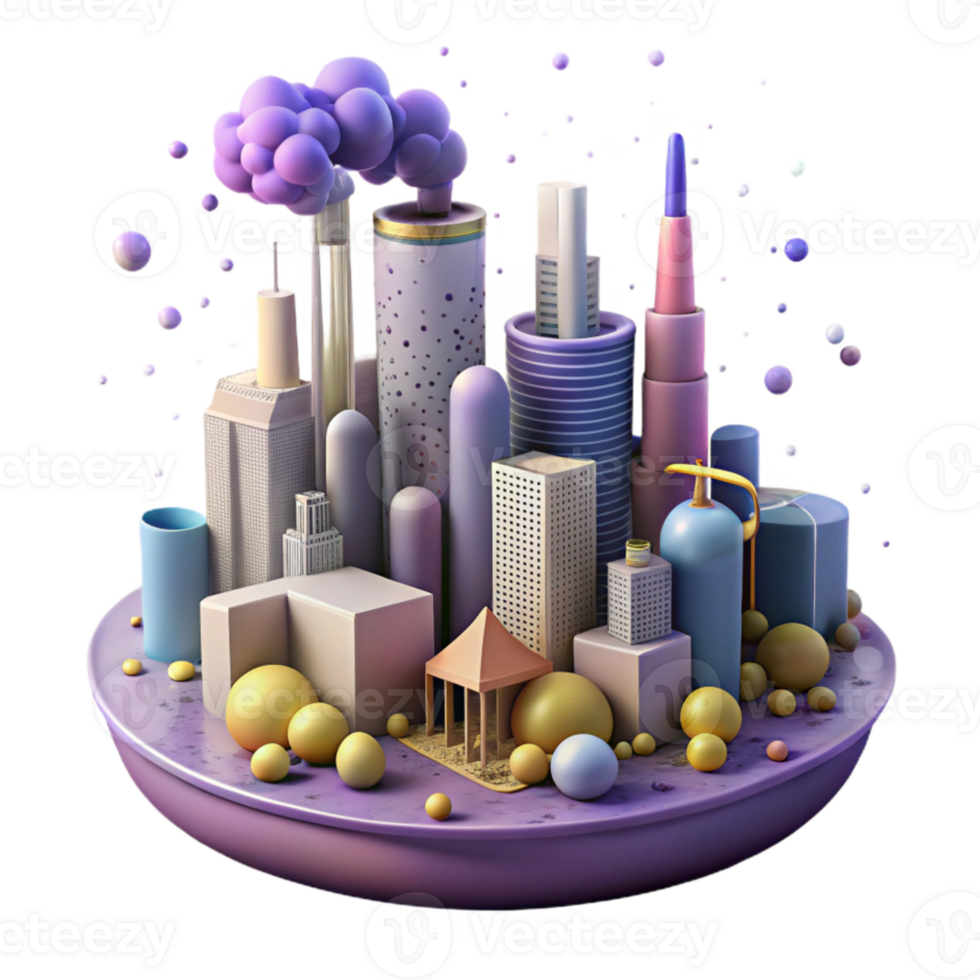 serene artistic City Skyline with Smog and Pollution Isolated Background detailed png