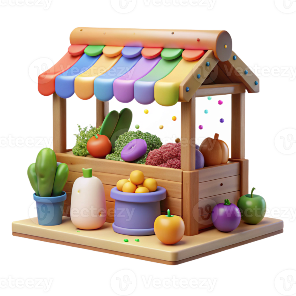magnificent minimalist Farmers Market Stall with Colorful Vegetables Isolated original png
