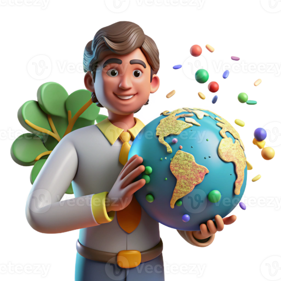serene traditional Conservationist Holding Globe Cutout authentic png