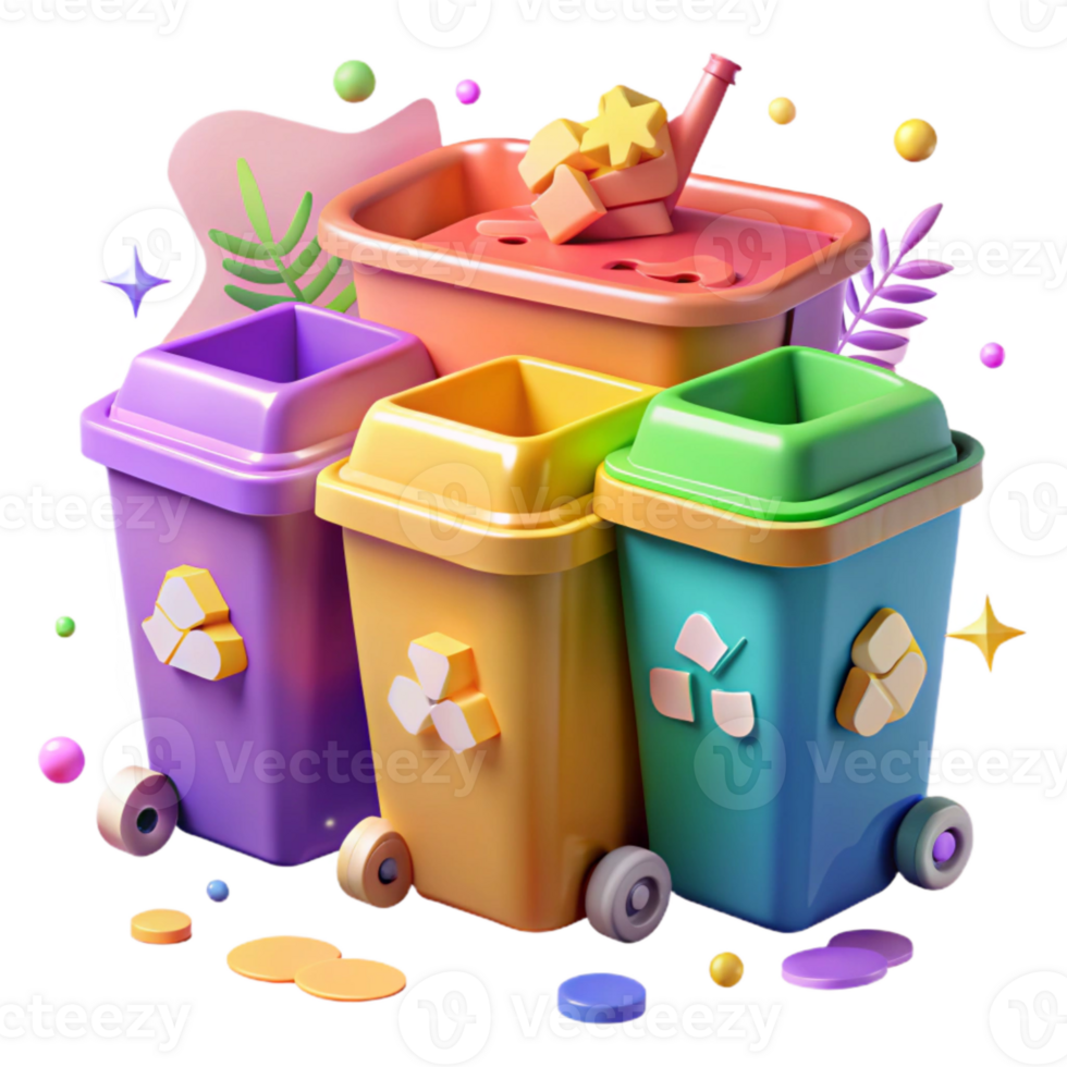impressive classic Colorful Recycling Bins with Labeled Compartments Cutout png