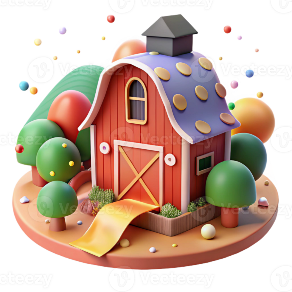 serene vintage Countryside Landscape with Barn with Red Color Isolated png