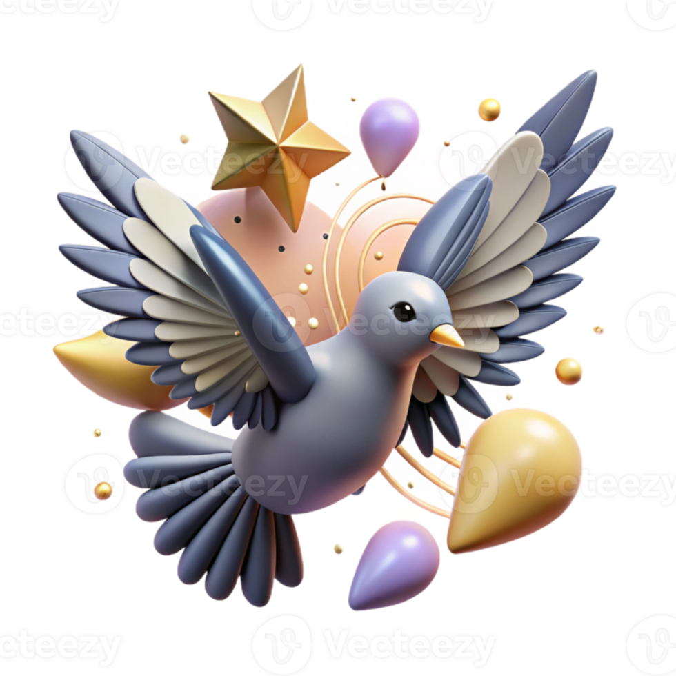 elegant rustic Bird in Flight with Clouds Isolated Element detailed png