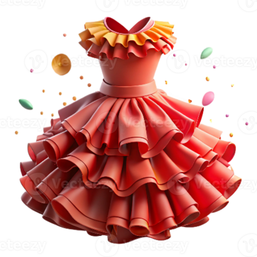 dramatic classic Flamenco Dress with Ruffles Isolated on White professional png
