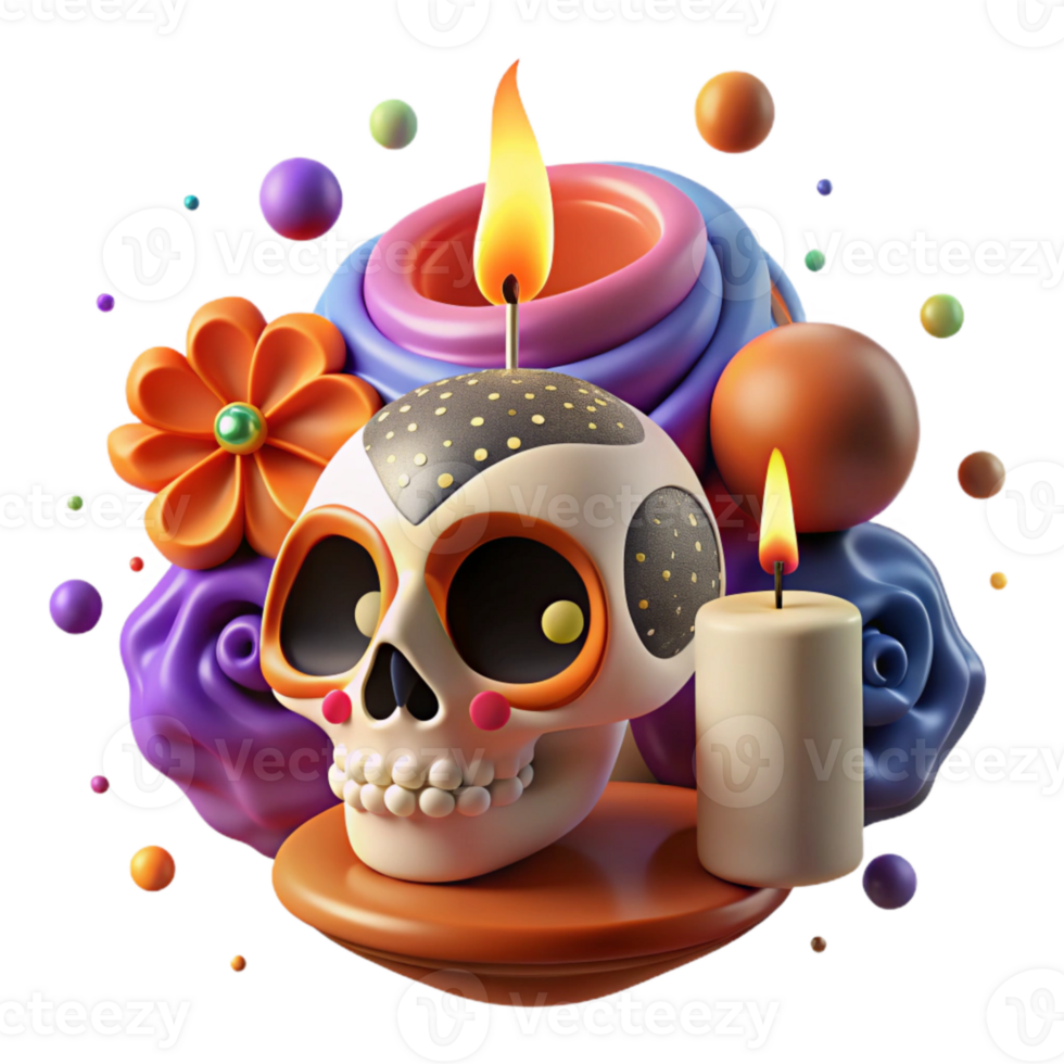 dramatic abstract Day of the Dead Sugar Skull Vibrant Colors Isolated Cutout exclusive png