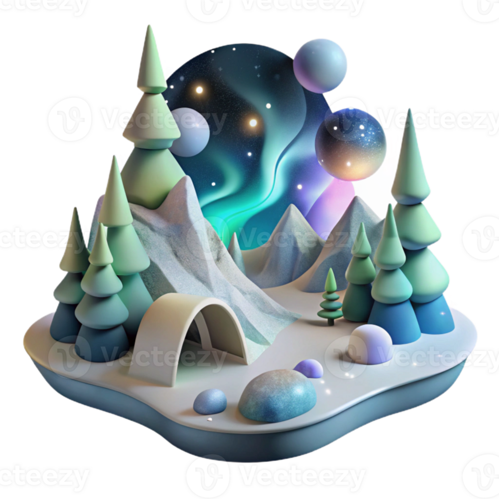 elegant creative Arctic Landscape with Northern Lights Cutout detailed png