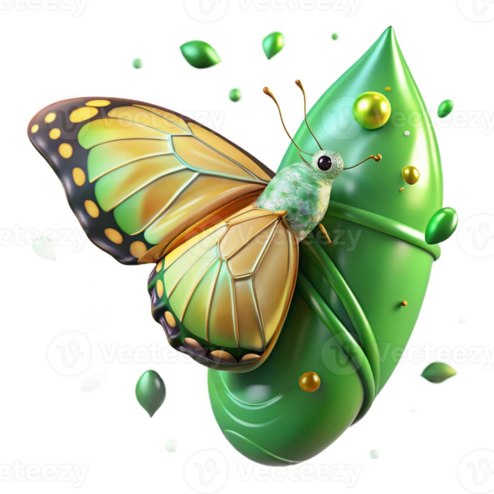 dramatic creative Emerging Butterfly Chrysalis Green Background Transparent Background exclusive png