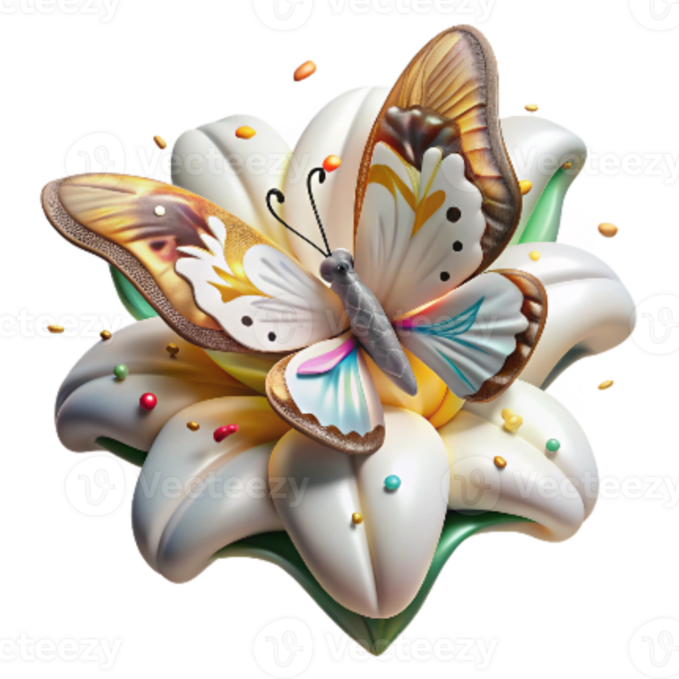 wonderful traditional Butterfly on White Lily Flower Cutout high resolution png
