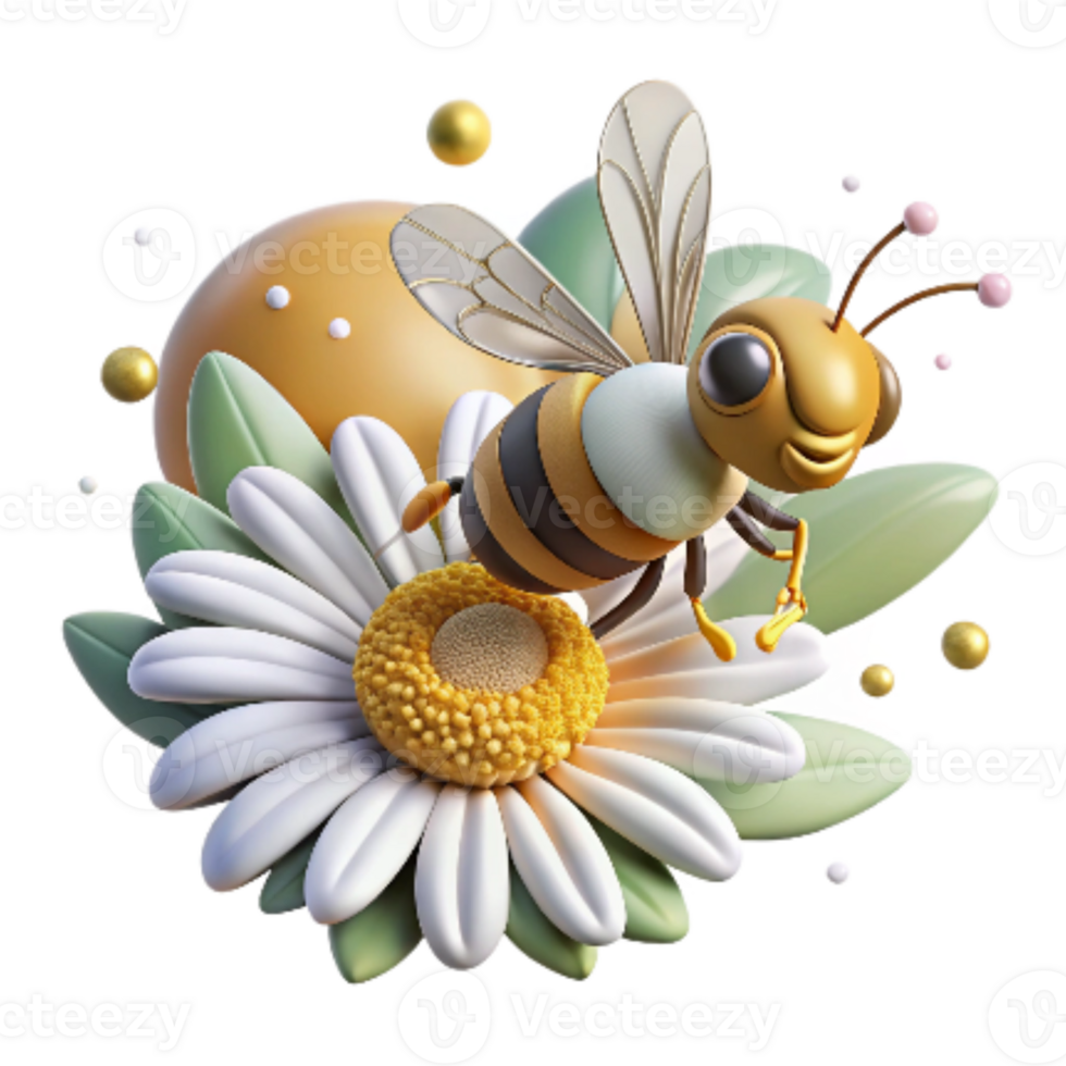 magnificent minimalist Bee Collecting Pollen From Daisy Isolated exclusive png