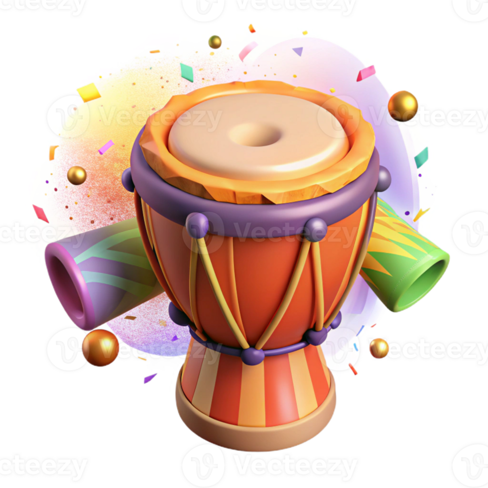 magnificent contemporary African Drum Brightly Colored with Transparent Background high quality png