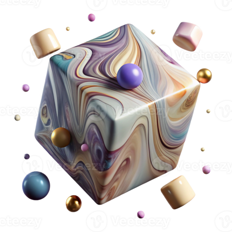serene artistic Floating Cube Marble Texture Transparent Background detailed png