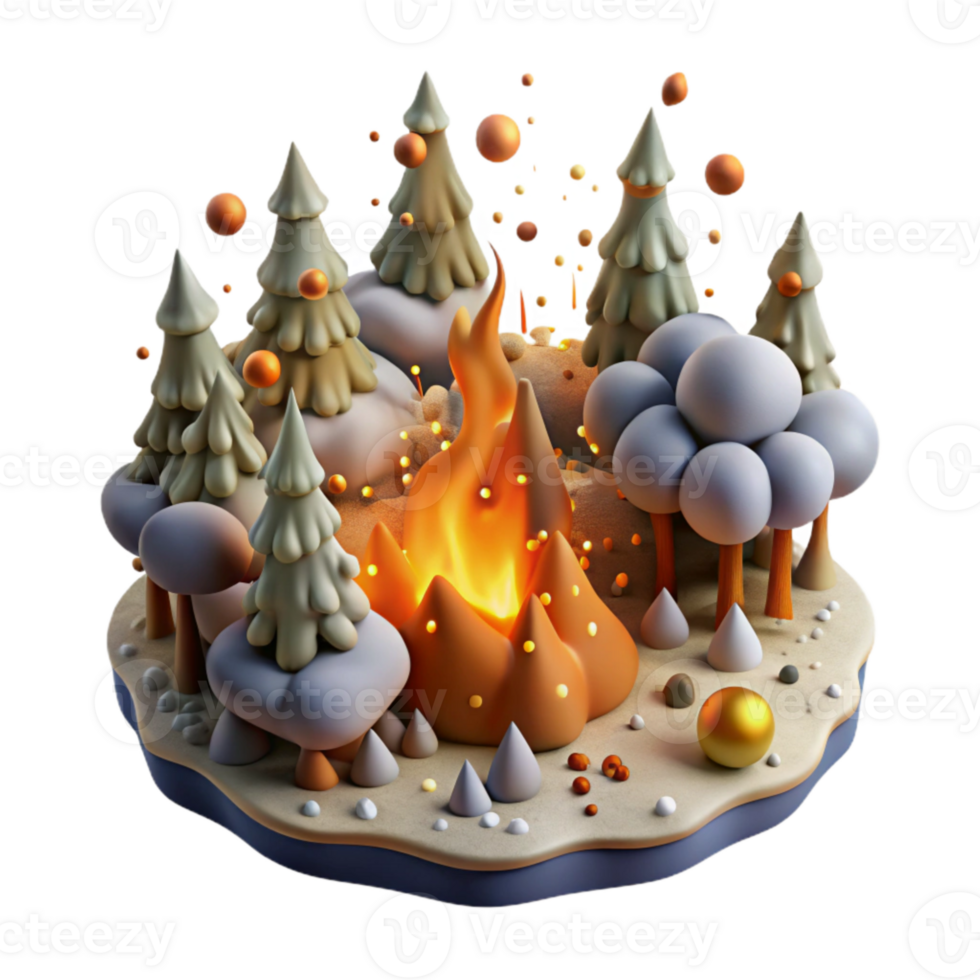 magnificent vintage Burning Forest Top View Transparent Background high quality png