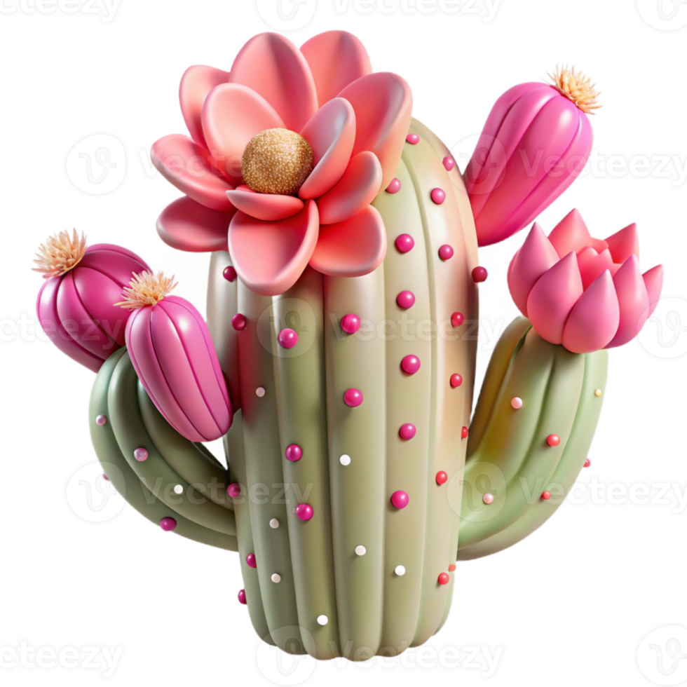 impressive contemporary Cactus with Pink Flowers Transparent Background authentic png