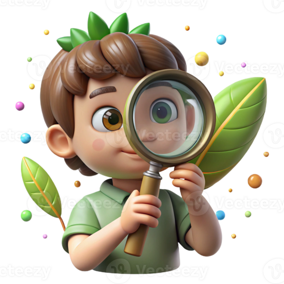 impressive contemporary Child Looking Through Magnifying Glass at Leaf Isolated premium png