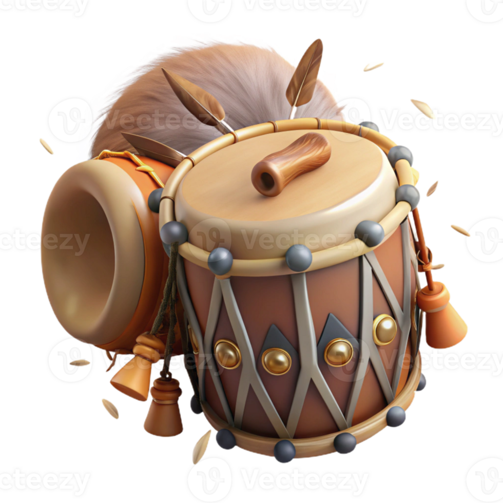 serene rustic Ceremonial Drum with Animal Hide Isolated premium png