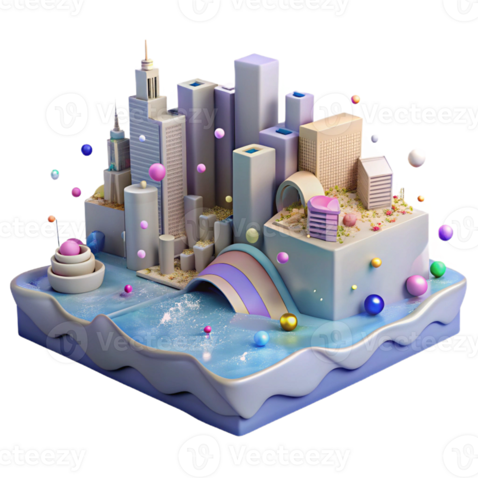 stunning rustic Flooded Cityscape Side View Isolated original png