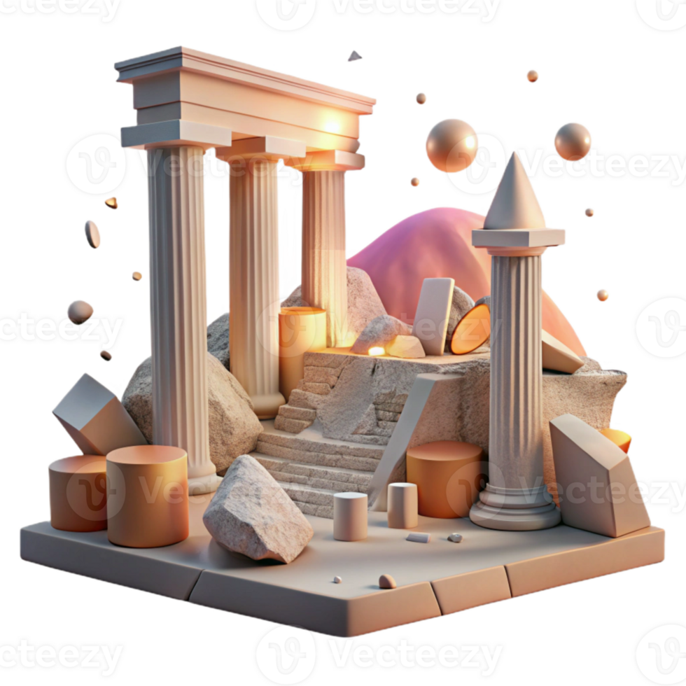 impressive artistic Ancient Ruins Sunset Lighting Isolated on Transparent Background professional png