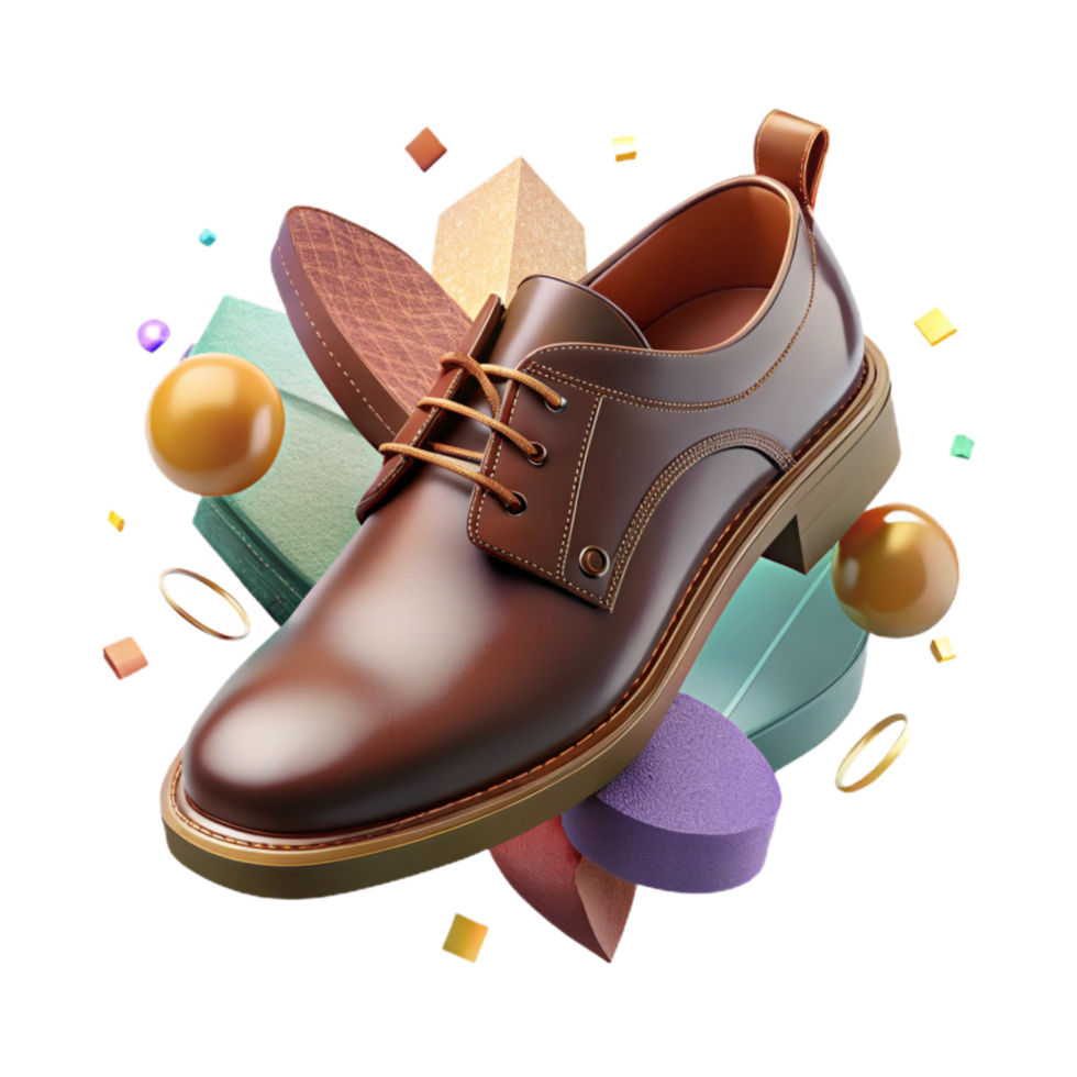 dramatic traditional Dark Brown Leather Shoe with Transparent Background genuine png